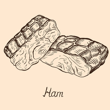 Ham, hand drawn doodle, simple sketch in pop art style, vector