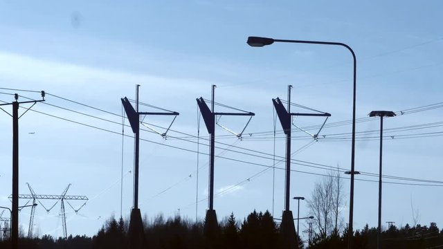 Keh&auml; 3 winter espoo, Zoom out time lapse of electric transmitters, on route keha 3, just outside Espoo, in Uusimaa, Finland