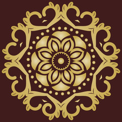 Oriental vector pattern with arabesques and floral elements. Traditional classic round golden ornament. Vintage pattern with arabesques