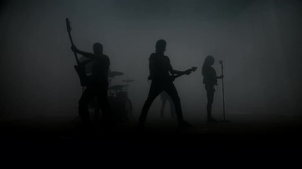 Rock band silhouettes performing rock concert on stage. Rock music band. Music concert group. Show rock musicians. Music group silhouette. Playing musical instruments - Powered by Adobe