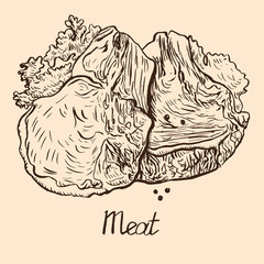 Meat, hand drawn doodle, simple sketch in pop art style, vector
