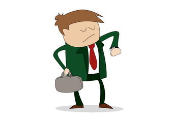 vector illustration of business man looking at watch cartoon