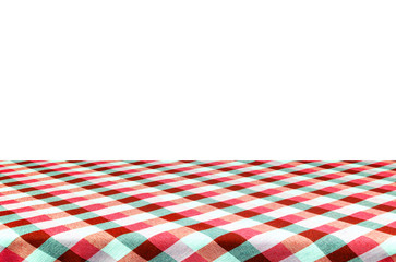 Picnic table with tablecloth isolated on white background with clipping path.