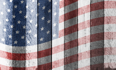 American flag on old wood background