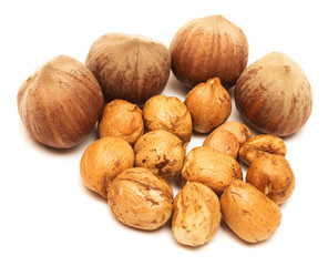 Hazelnut isolated on a white background. Nuts. Flat lay, top view