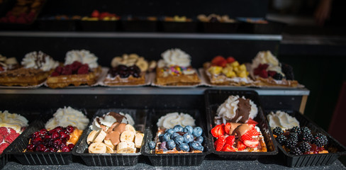 Waffles with fruit and whipped cream