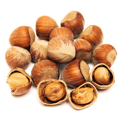 Hazelnut isolated on a white background. Nuts. Flat lay, top view