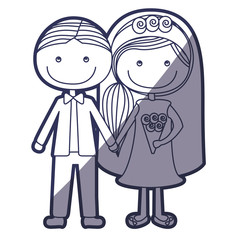 blue color contour caricature groom with formal suit and bride with side hairstyle vector illustration
