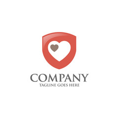 Shield logo with love heart abstract logo, created shield with hearth line elements. shield abstract geometric style