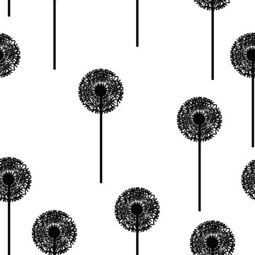 Seamless texture pattern dandelion on a white background, vector illustration