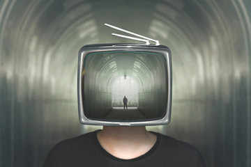 man in a tunnel television control