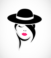 Woman with hat icon logo vector