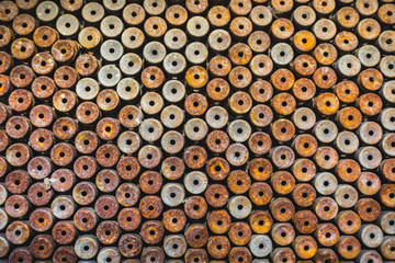 Lot of rust circle aluminum on black background