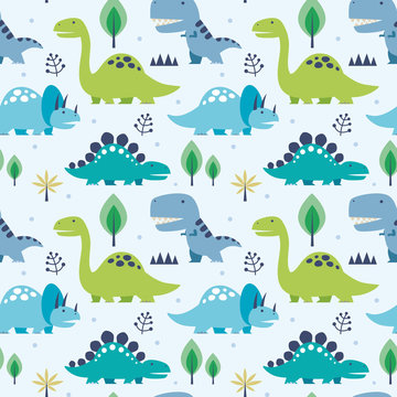 Vector illustration seamless pattern with Dinosaurs