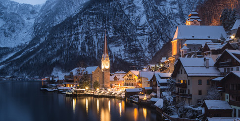 Fototapeta premium Winter View Of Hallstatt , Hallstatt , Austria