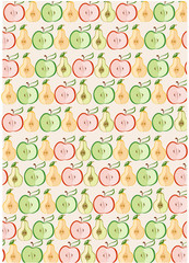 Seamless fruit pattern - apple and pear fruit illustration