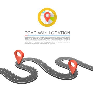 Paved path on the road, Road way location, Vector background, Curved road markings.