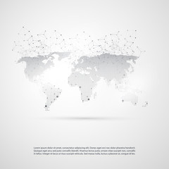 Cloud Computing and Networks with World Map - Abstract Global Digital Network Connections, Technology Concept Background, Creative Design Element Template with Transparent Geometric Grey Wire Mesh