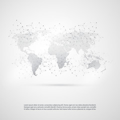 Fototapeta premium Cloud Computing and Networks with World Map - Abstract Global Digital Network Connections, Technology Concept Background, Creative Design Element Template with Transparent Geometric Grey Wire Mesh