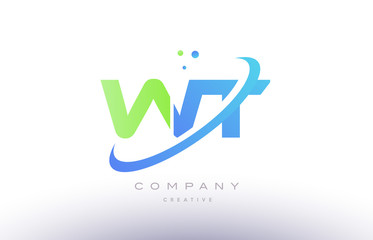 wt w t alphabet green blue swoosh letter logo icon design