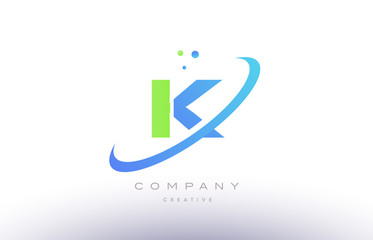 k alphabet green blue swoosh letter logo icon design