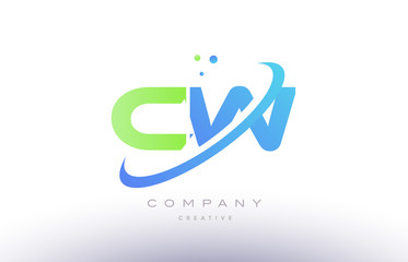 cw c w alphabet green blue swoosh letter logo icon design