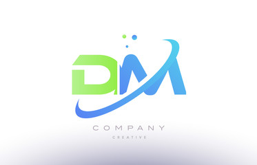 dm d m alphabet green blue swoosh letter logo icon design