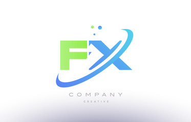 fx f x alphabet green blue swoosh letter logo icon design