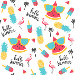 Naklejka premium Summer pattern. Watermelon, pineapple. Vector illustration