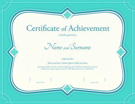 Certificate of achievement template in vector with applied Thai art background, green color