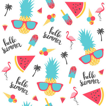 Summer pattern. Watermelon, pineapple. Vector illustration