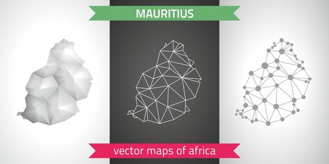 mauritius set of grey and silver mosaic 3d polygonal maps. Graphic vector triangle geometry outline shadow perspective maps
