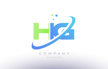 hg h g alphabet green blue swoosh letter logo icon design