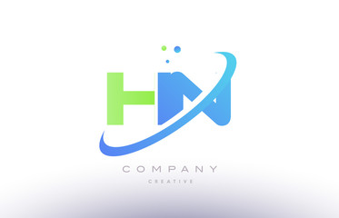 hn h n alphabet green blue swoosh letter logo icon design