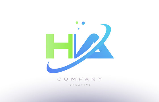 ha h a alphabet green blue swoosh letter logo icon design