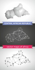 Central African Republic set of grey and silver mosaic 3d polygonal maps. Graphic vector triangle geometry outline shadow perspective maps