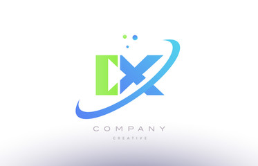 ix i x alphabet green blue swoosh letter logo icon design