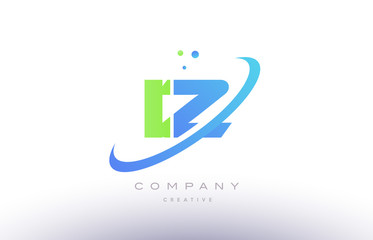 iz i z alphabet green blue swoosh letter logo icon design