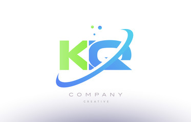 kq k q alphabet green blue swoosh letter logo icon design