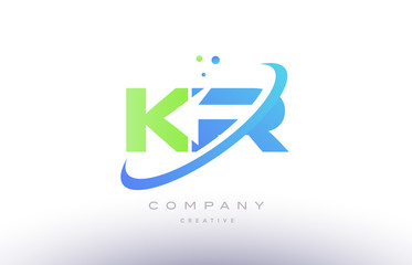 kr k r alphabet green blue swoosh letter logo icon design