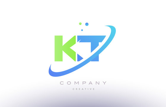 kt k t alphabet green blue swoosh letter logo icon design