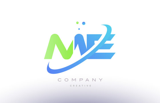 me m e alphabet green blue swoosh letter logo icon design