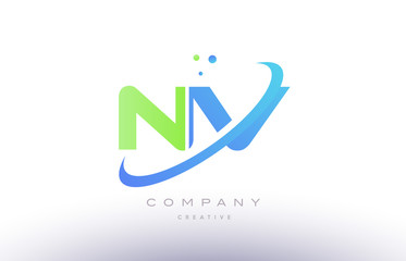 nv n v alphabet green blue swoosh letter logo icon design