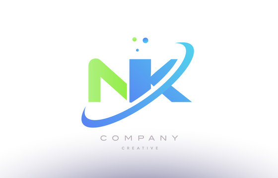 nk n k alphabet green blue swoosh letter logo icon design