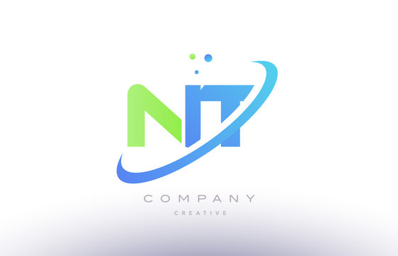 nt n t alphabet green blue swoosh letter logo icon design