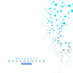 Structure molecule and communication. Dna, atom, neurons. Scientific concept for your design. Connected lines with dots. Medical, technology, chemistry, science background. Vector illustration.