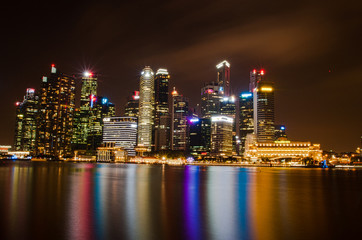 Plakat Singapore cityscape at night, Central Business District, Marina Bay 