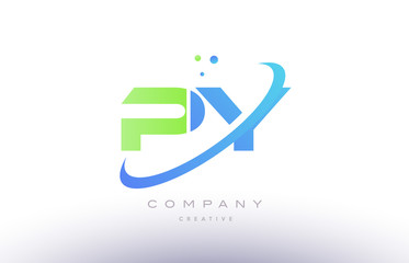 py p y alphabet green blue swoosh letter logo icon design