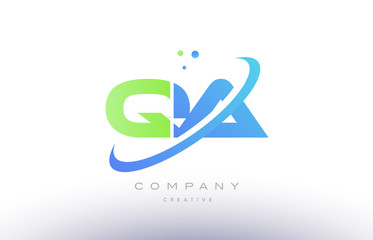 qa q a alphabet green blue swoosh letter logo icon design