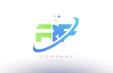 rf r f alphabet green blue swoosh letter logo icon design